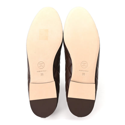Chanel Lambskin Quilted CC Cap Toe Ballerina Flats 36 Dark Brown 6 of 10