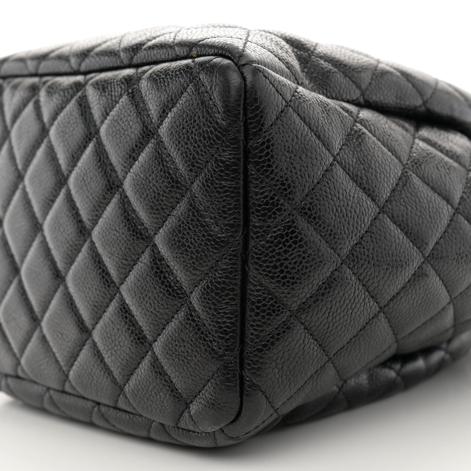 Chanel Caviar Flat Quilted CC Chain Bucket Drawstring Bag Black 10 of 10