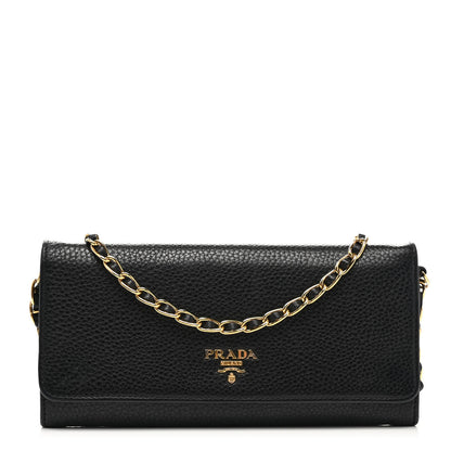 Prada Vitello Daino Chain Wallet Black 1 of 10