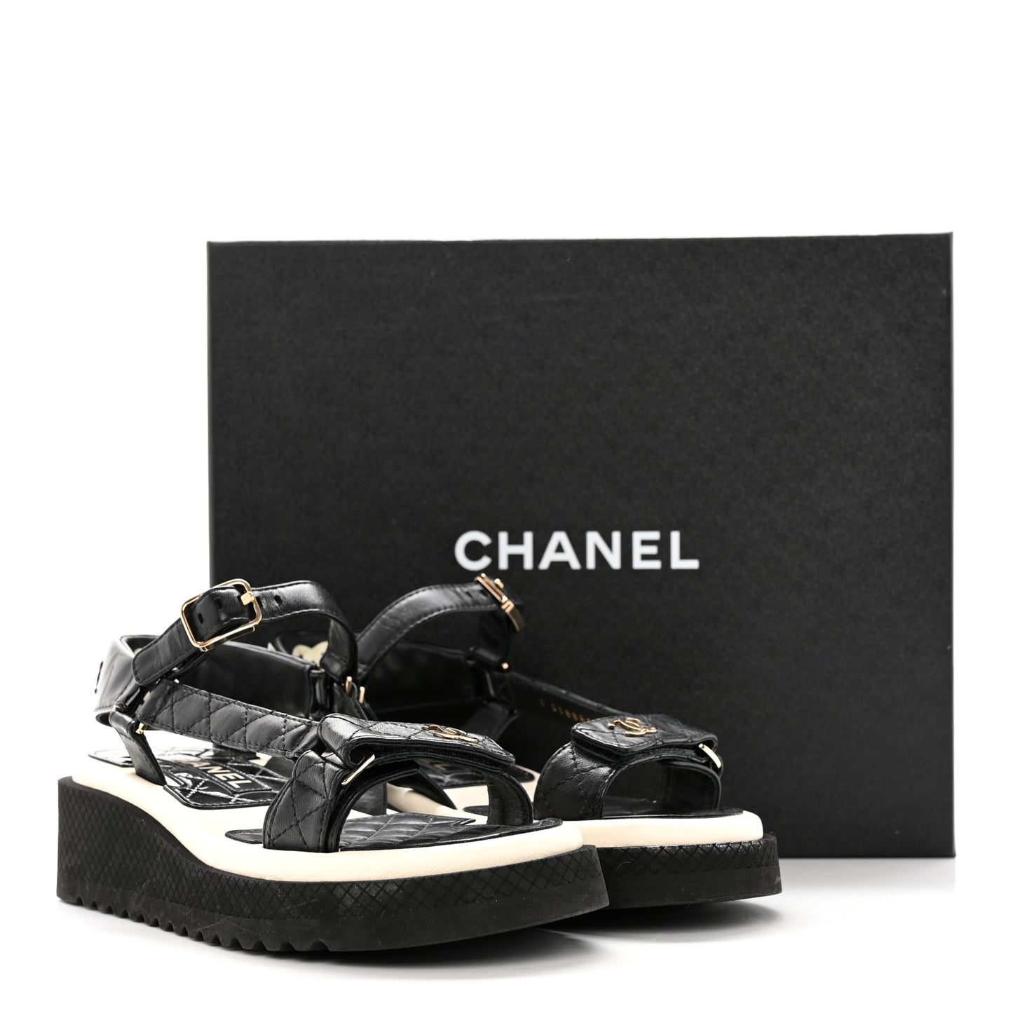 Lambskin Patent Logo Platform Sandals 37 Black White