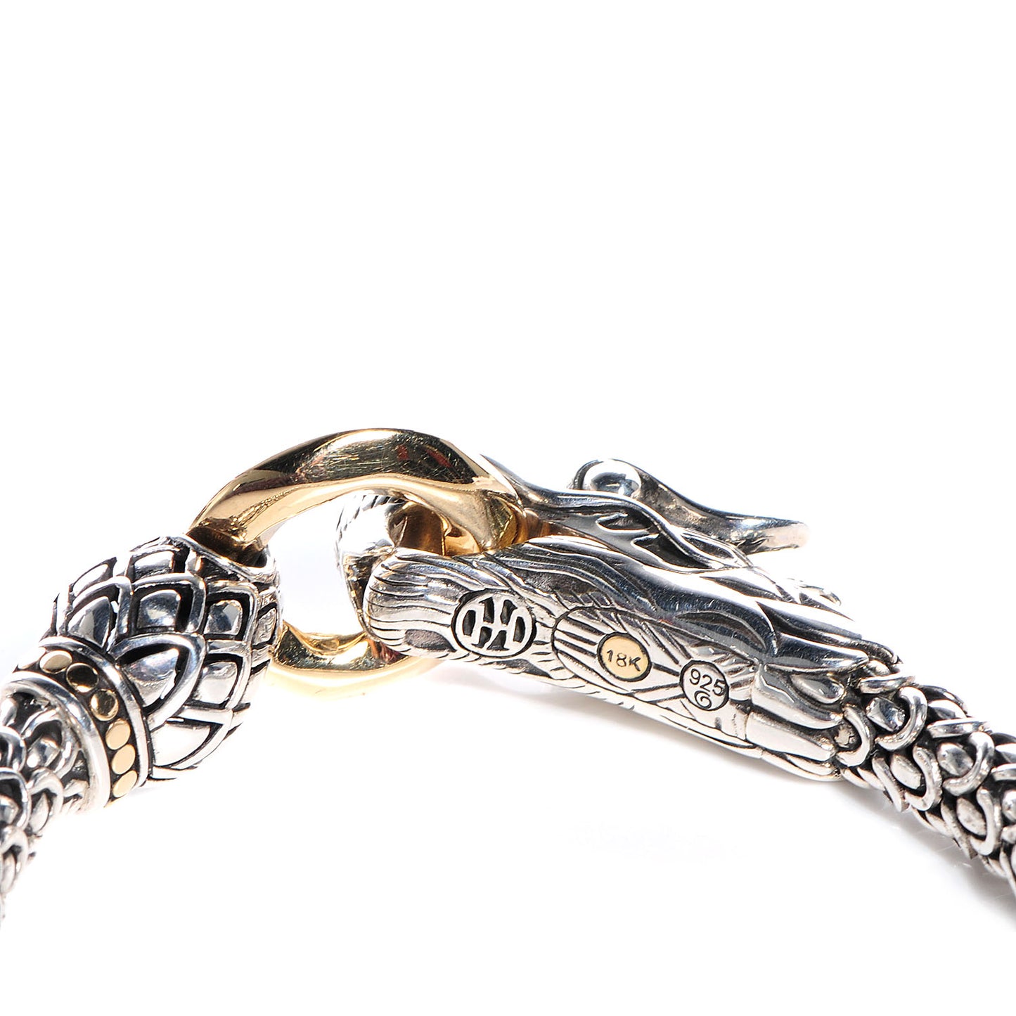 Sterling Silver 18K Yellow Gold 6mm Naga Dragon Bracelet