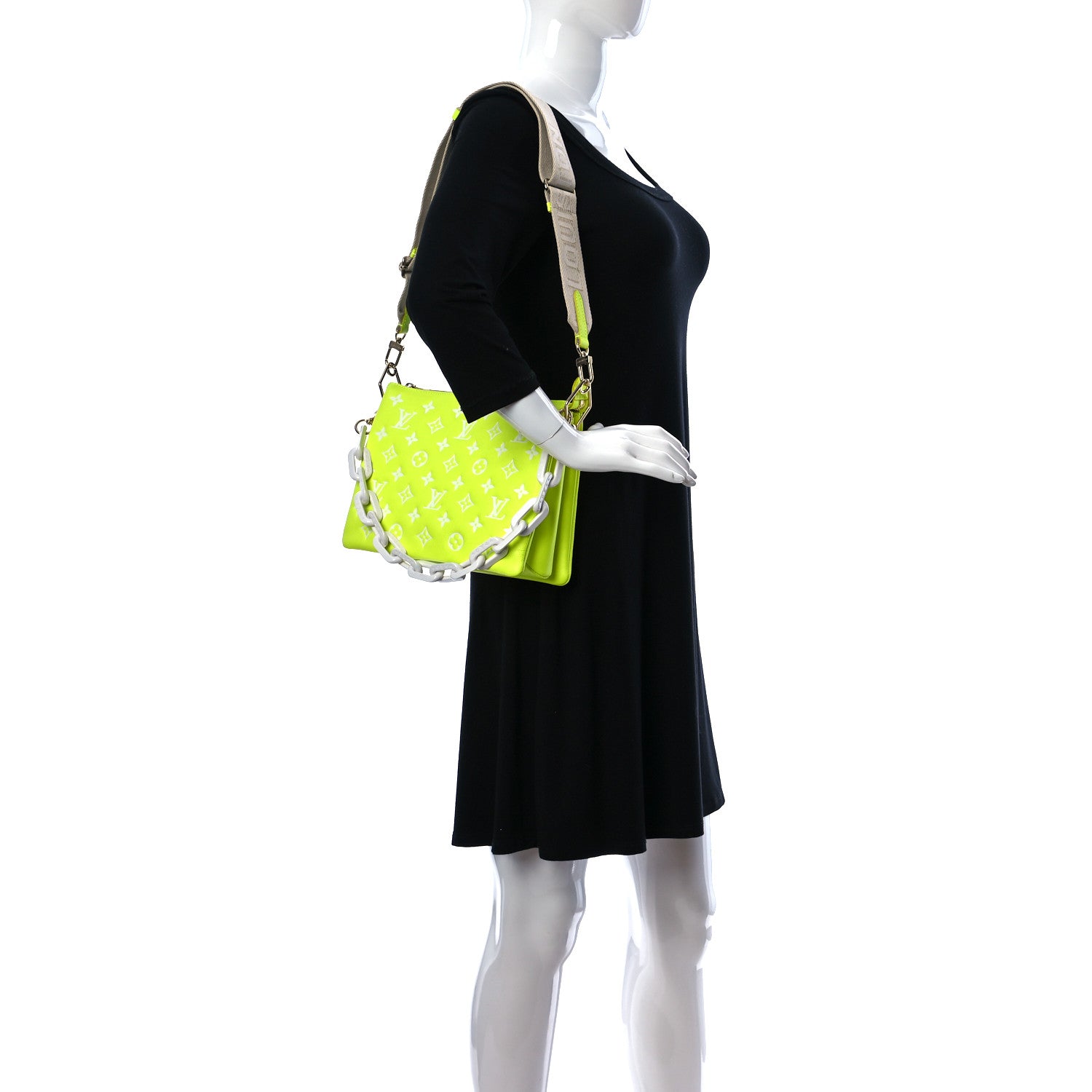 Louis Vuitton Calfskin Embossed Monogram LV Match Coussin PM Fluorescent Yellow 3 of 12