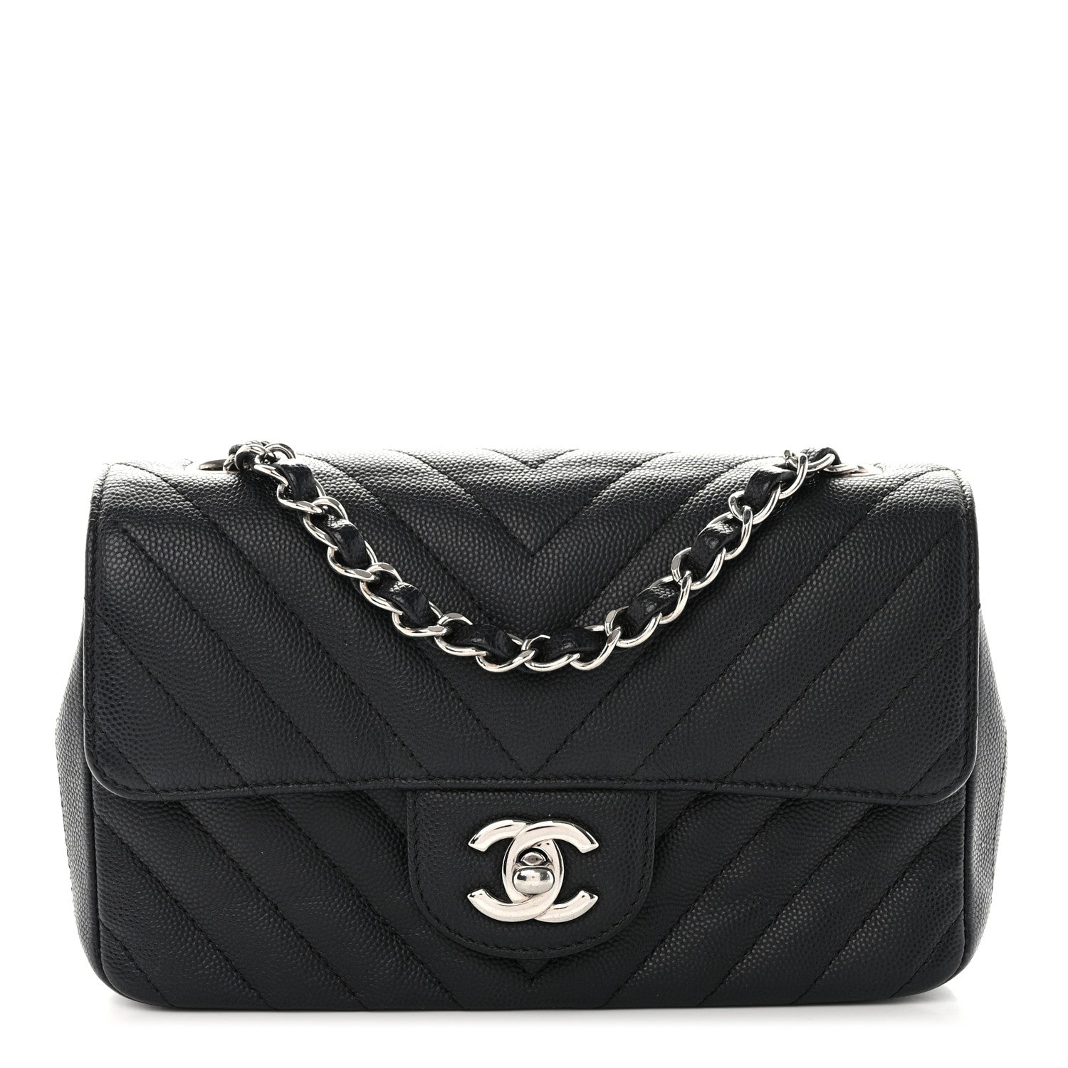 Chanel Caviar Chevron Quilted Mini Rectangular Flap Black 1 of 10