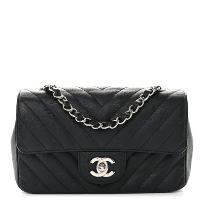 Chanel Caviar Chevron Quilted Mini Rectangular Flap Black 1 of 10