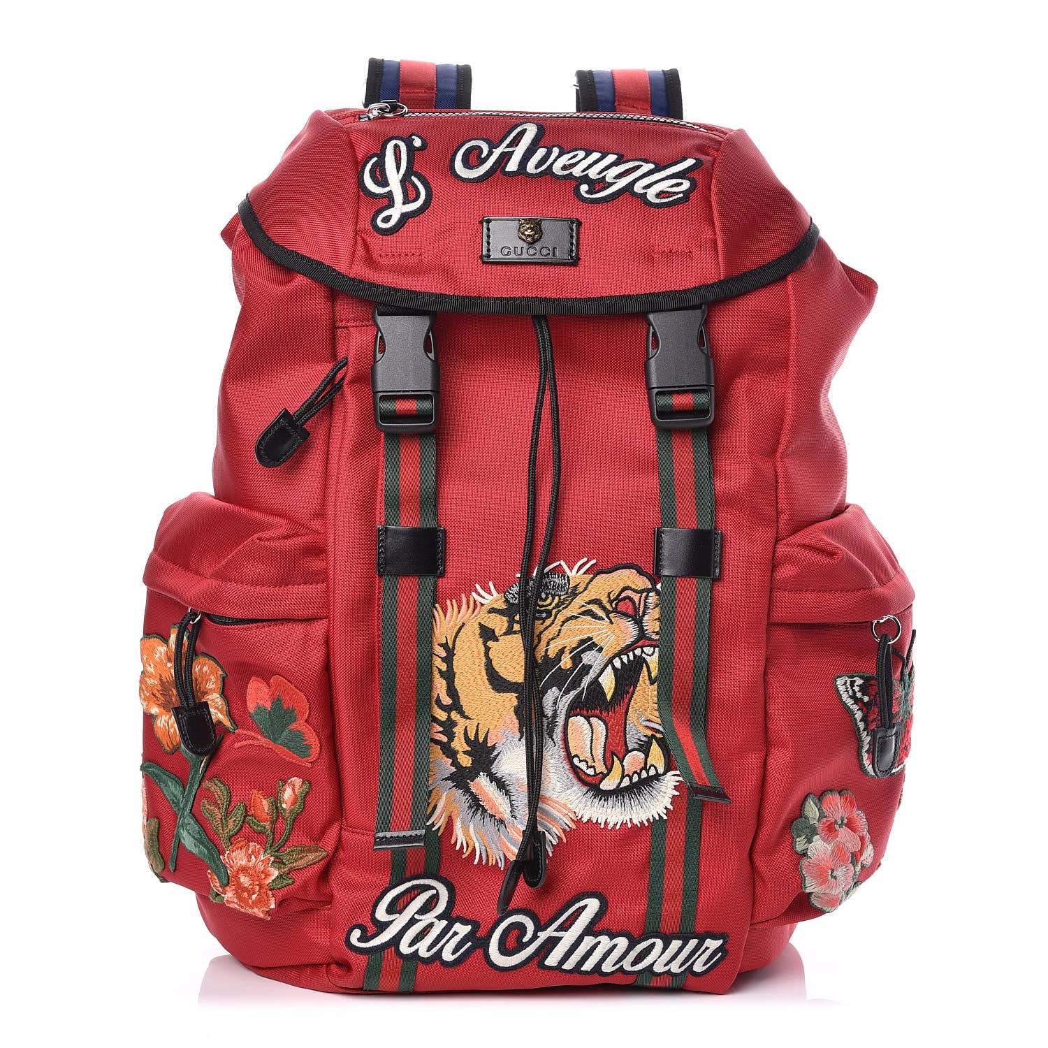 Gucci Nylon L'Aveugle Par Amour Embroidered Double Buckle Backpack Red 1 of 10