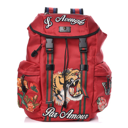 Gucci Nylon L'Aveugle Par Amour Embroidered Double Buckle Backpack Red 1 of 10