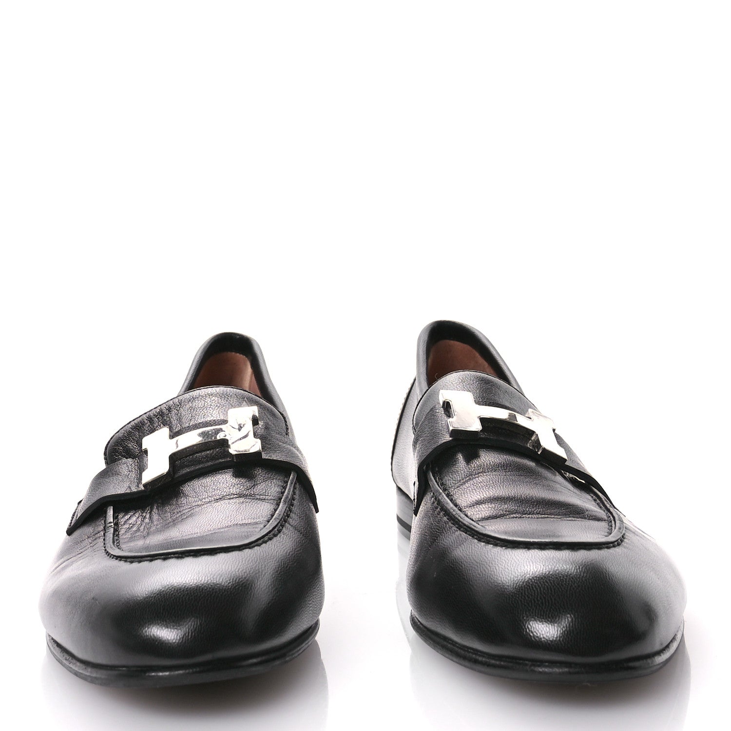 Hermes Goatskin Womens Paris Loafers 38.5 Black 3 of 8