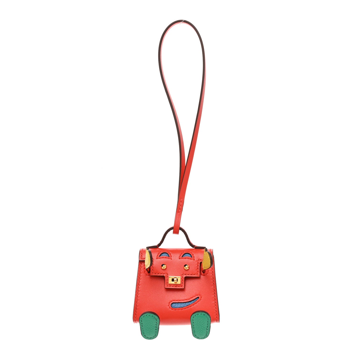HERMES Tadelakt Chevre Mysore Kelly Quelle Idole Bag Charm in the colors Capucine Jaune De Naples Vert Vertigo Zanzibar by FASHIONPHILE