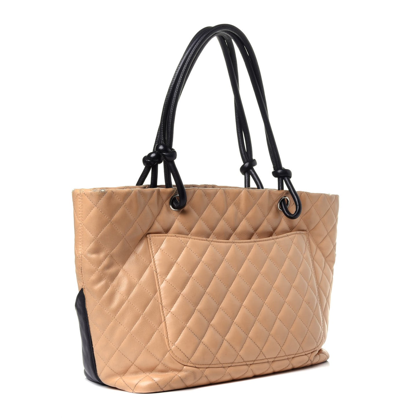 Calfskin Quilted Large Cambon Tote Beige Black