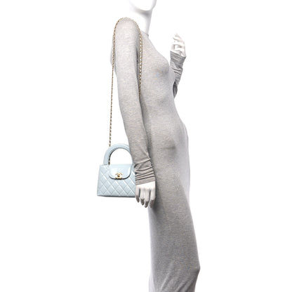 Chanel Shiny Aged Calfskin Quilted Nano Kelly Shopper Light Blue 2 of 12