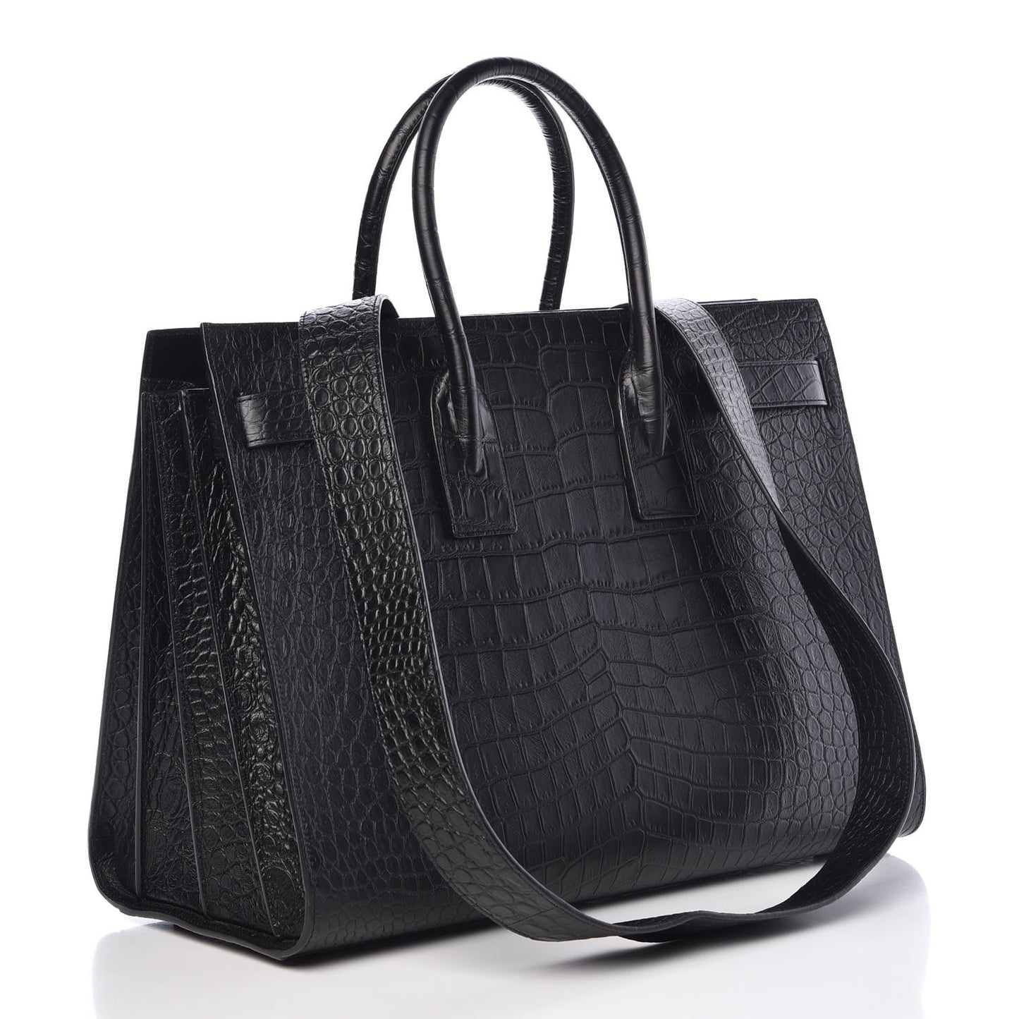 Calfskin Crocodile Embossed Large Sac De Jour Carryall Black