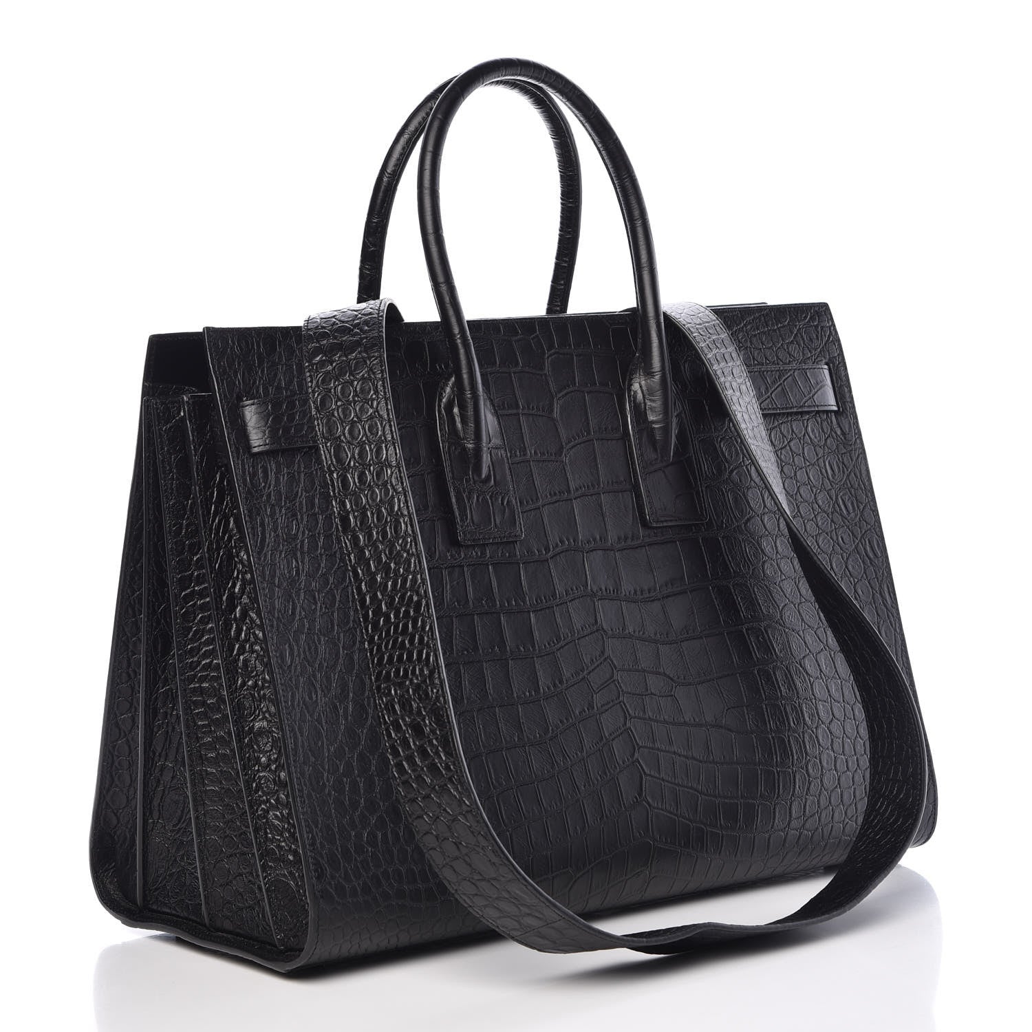 Saint Laurent Calfskin Crocodile Embossed Large Sac De Jour Carryall Black 4 of 10