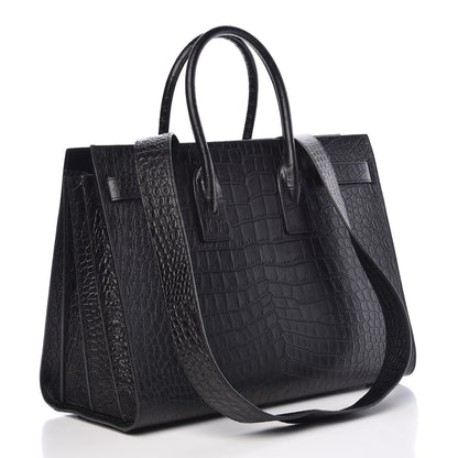 Saint Laurent Calfskin Crocodile Embossed Large Sac De Jour Carryall Black 4 of 10