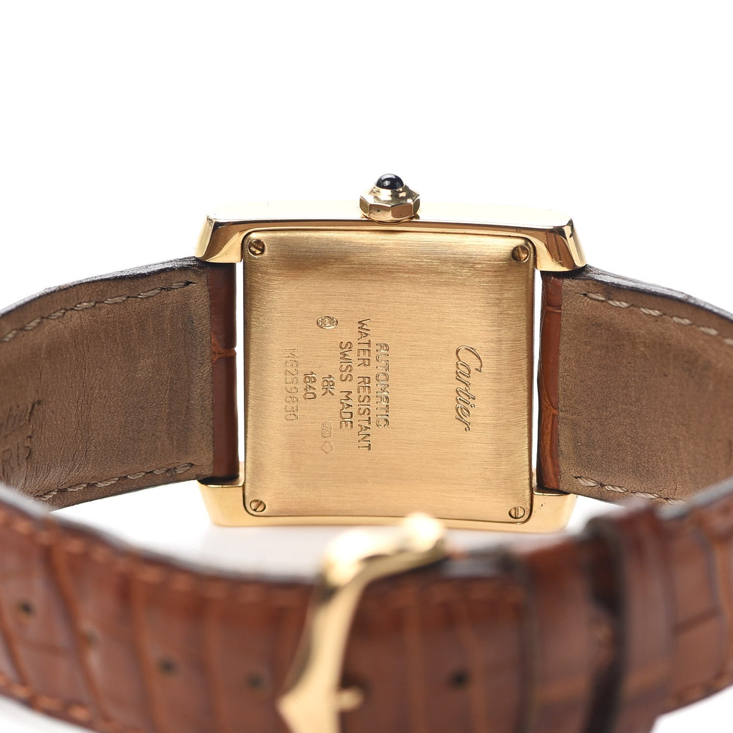 18K Yellow Gold Alligator 28mm Tank Francaise Automatic Watch Brown