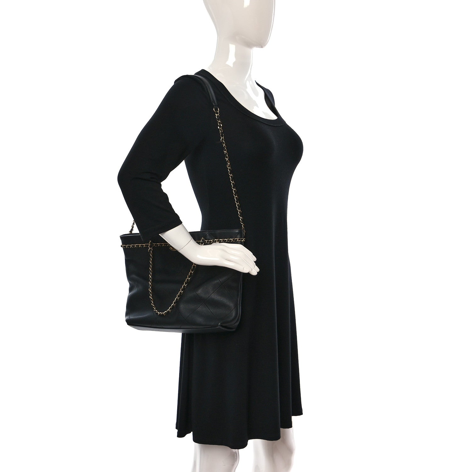 Chanel Calfskin Stitched Small Shopping Tote Black 2 of 11