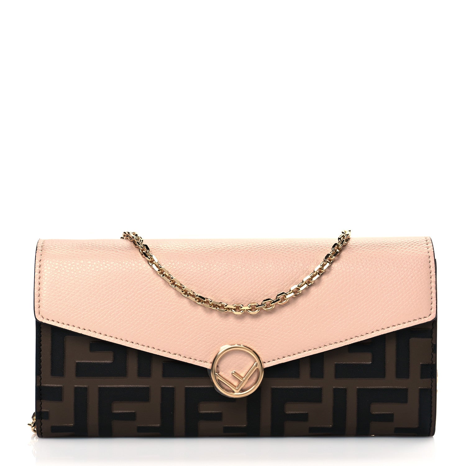 Fendi Vitello Cruise F is Fendi Bi-Color FF 1974 Embossed Continental Envelope Wallet On Chain Maya Black Light Rose 1 of 12