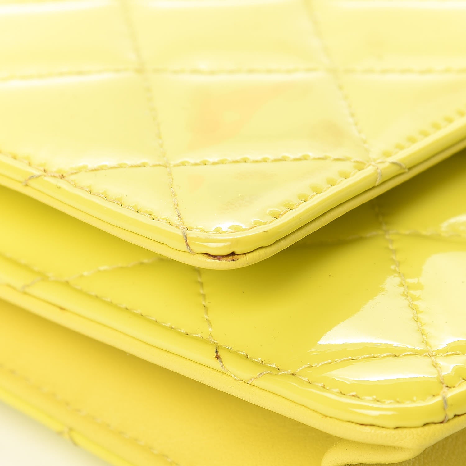 Chanel Patent Quilted Wallet On Chain WOC Yellow 10 of 20