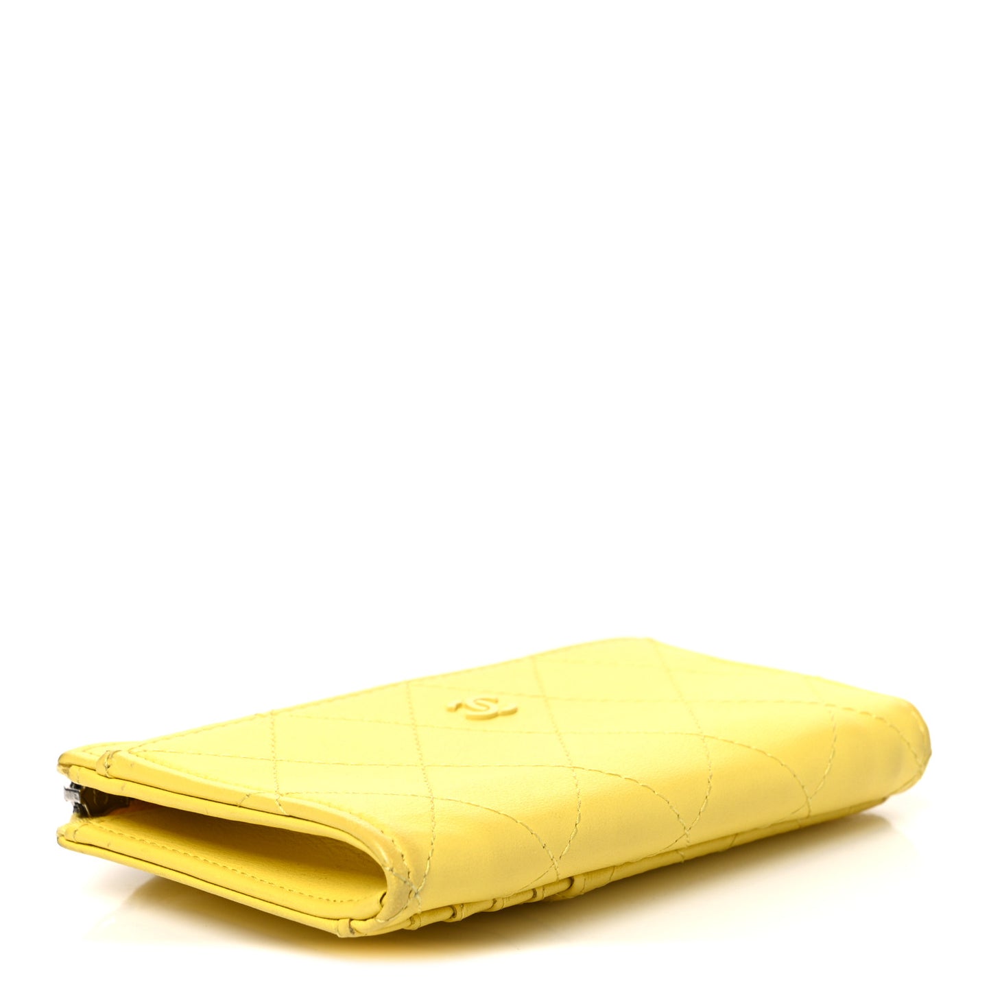 Calfskin Quilted CC Zip Card Holder Yellow
