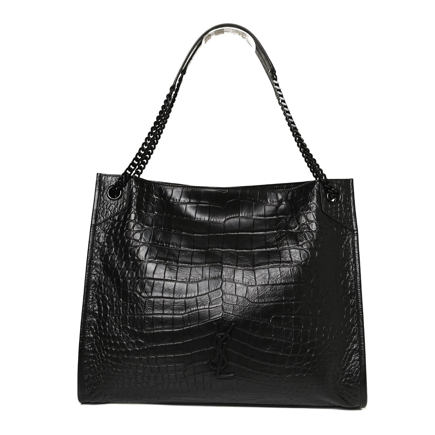Calfskin Crocodile Embossed Monogram Large Niki Shopping Bag Black