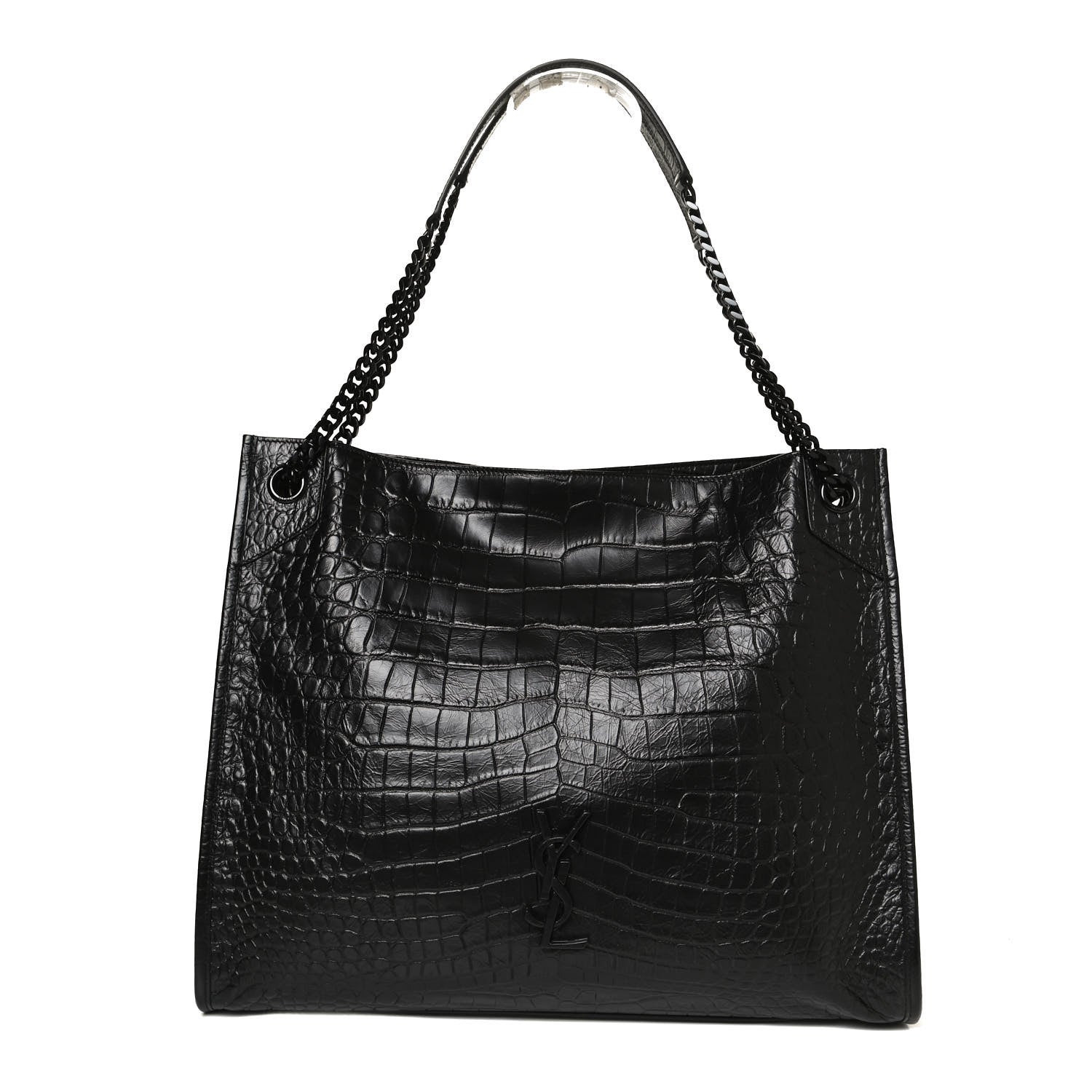 Saint Laurent Calfskin Crocodile Embossed Monogram Large Niki Shopping Bag Black 1 of 13