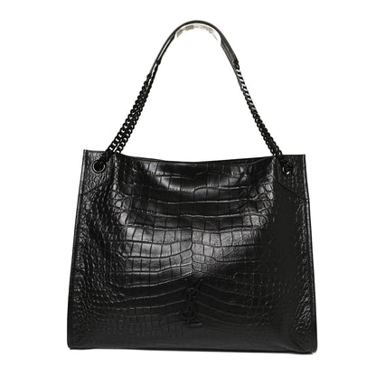 Saint Laurent Calfskin Crocodile Embossed Monogram Large Niki Shopping Bag Black 1 of 13