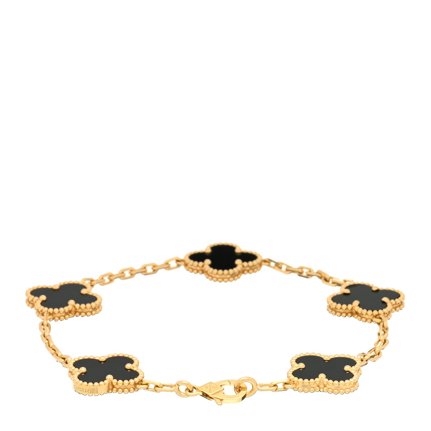 Van Cleef & Arpels 18K Yellow Gold Black Onyx 5 Motifs Vintage Alhambra Bracelet 2 of 3