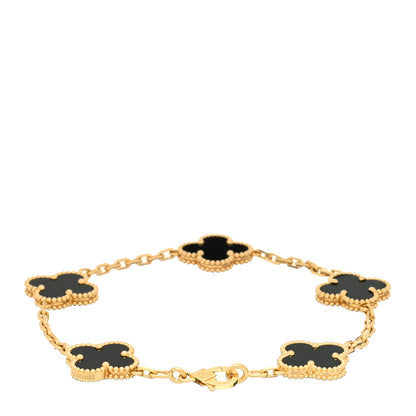 Van Cleef & Arpels 18K Yellow Gold Black Onyx 5 Motifs Vintage Alhambra Bracelet 2 of 3