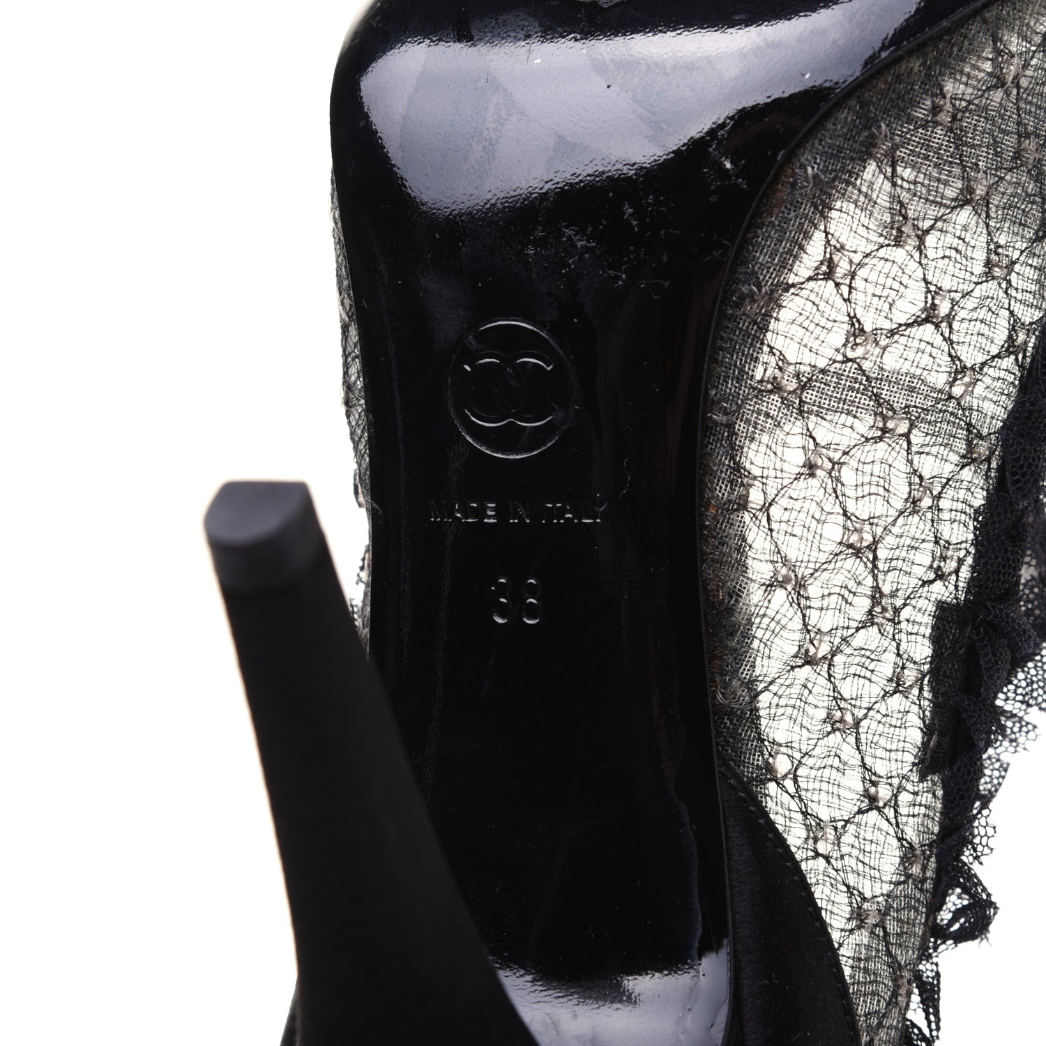 Chanel Mesh Satin CC Mary Jane Pumps 38 Black 7 of 13