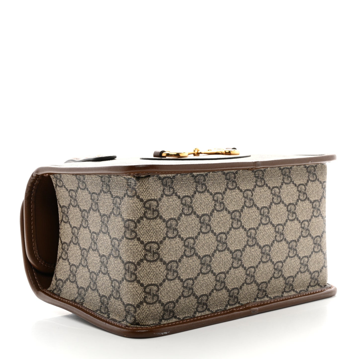 GG Supreme Monogram Azalea Calfskin Mini Horsebit 1955 Foldover Top Handle Bag Beige Ebony Brown Sugar