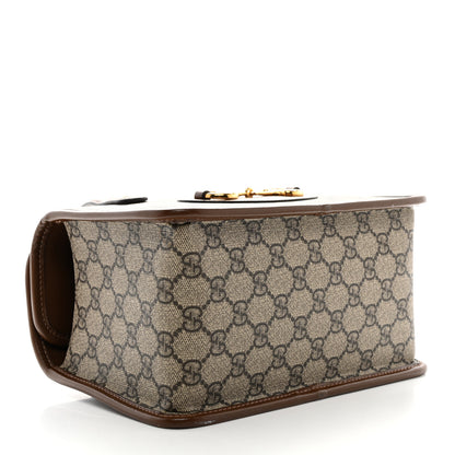 Gucci GG Supreme Monogram Azalea Calfskin Mini Horsebit 1955 Foldover Top Handle Bag Beige Ebony Brown Sugar 4 of 11