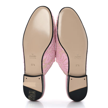 Gucci Lace Malaga Kid Womens Princetown Slippers 37.5 Sugar Pink Skin Rose 5 of 8