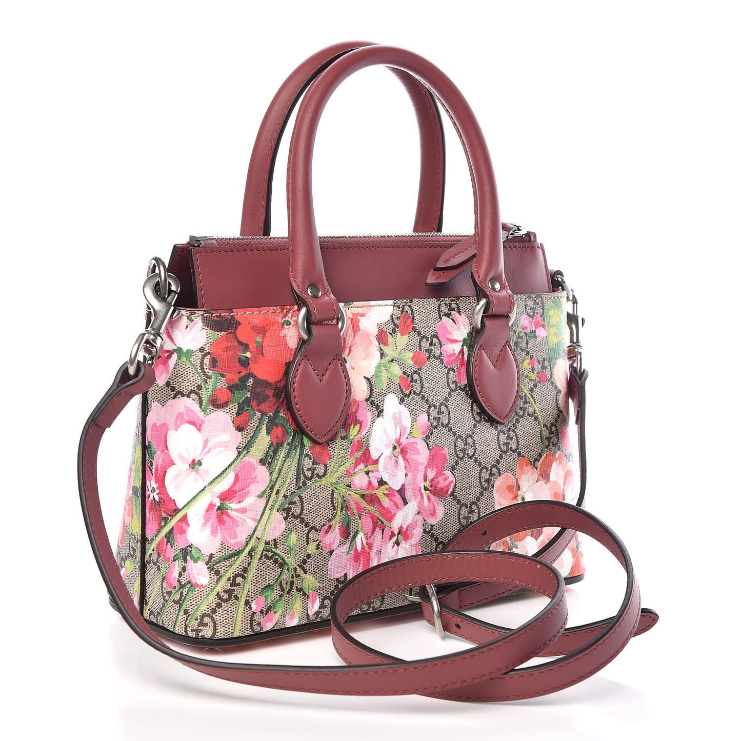 GG Supreme Monogram Blooms Mini Zip Top Tote Beige Multicolor Dry Rose