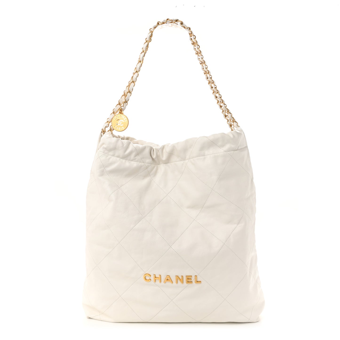 Shiny Calfskin Quilted Chanel 22 White
