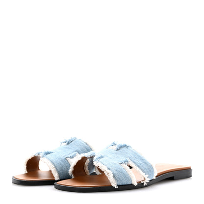 Hermes Denim Oran Fringe Sandals 36 Bleu Clair 4 of 11