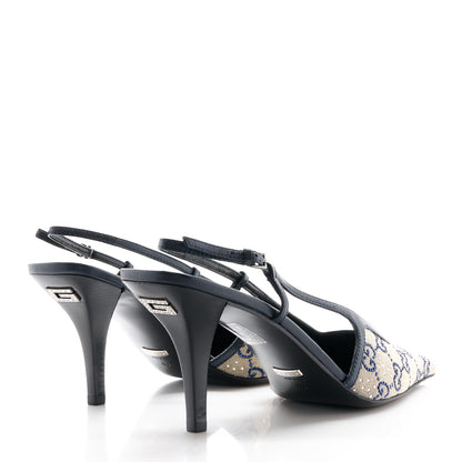 Gucci GG Monogram Malaga Kid Crystal Square G 75mm Slingback Pumps 40 Beige Blue 4 of 12