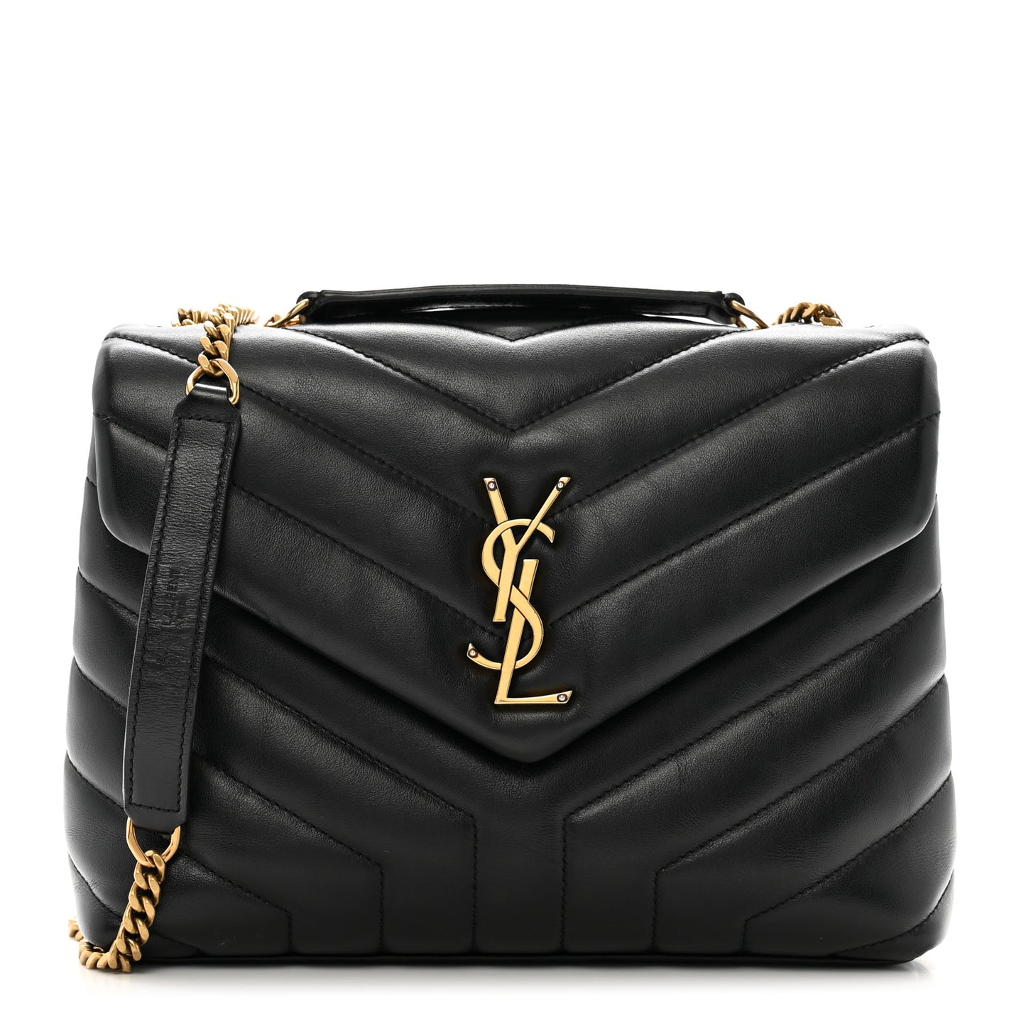 Calfskin Y Quilted Monogram Small Loulou Chain Satchel Black
