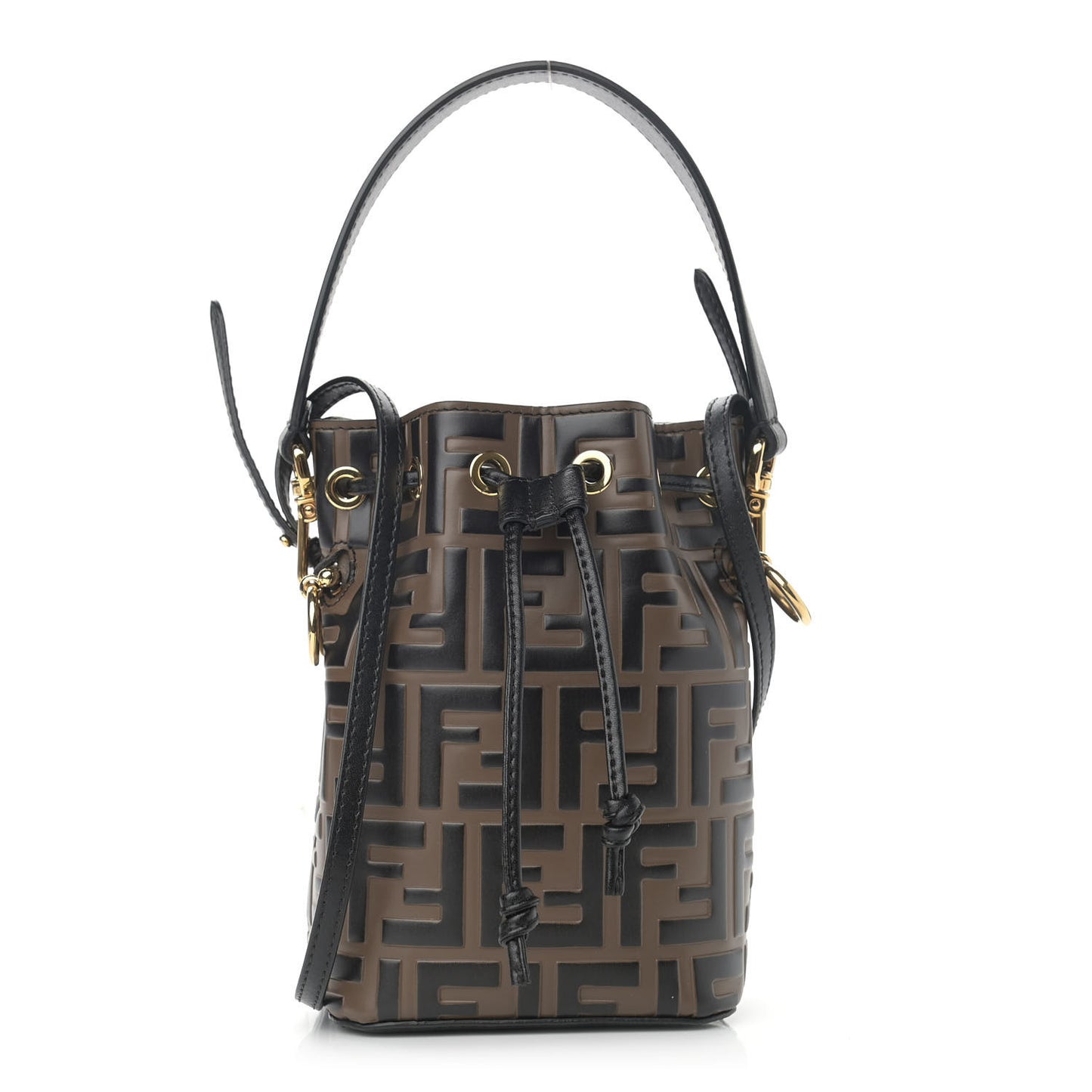 Vitello Liberty F is Fendi Bi-Color FF 1974 Embossed Mini Mon Tresor Bucket Bag Maya Black