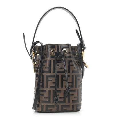 Fendi Vitello Liberty F is Fendi Bi-Color FF 1974 Embossed Mini Mon Tresor Bucket Bag Maya Black 1 of 10