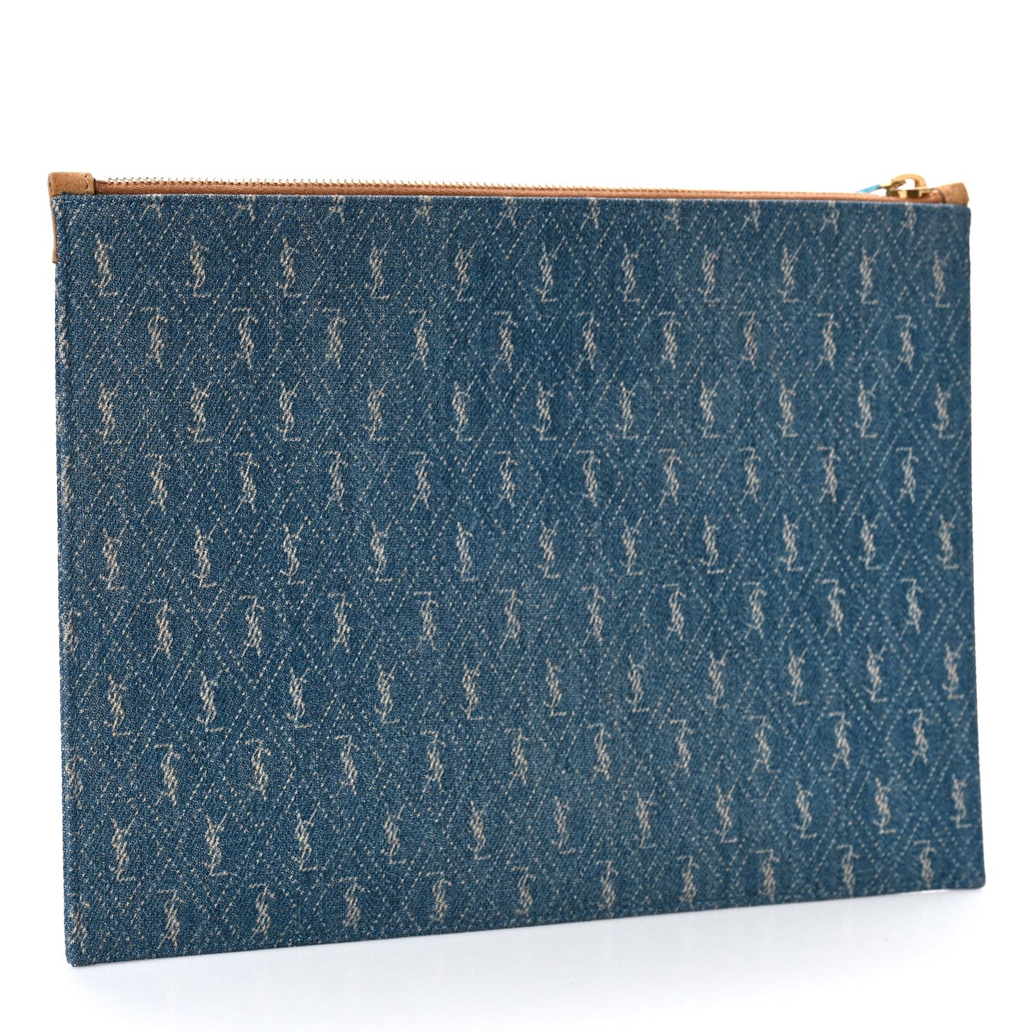 Denim Suede All-Over Monogram Pouch Blue