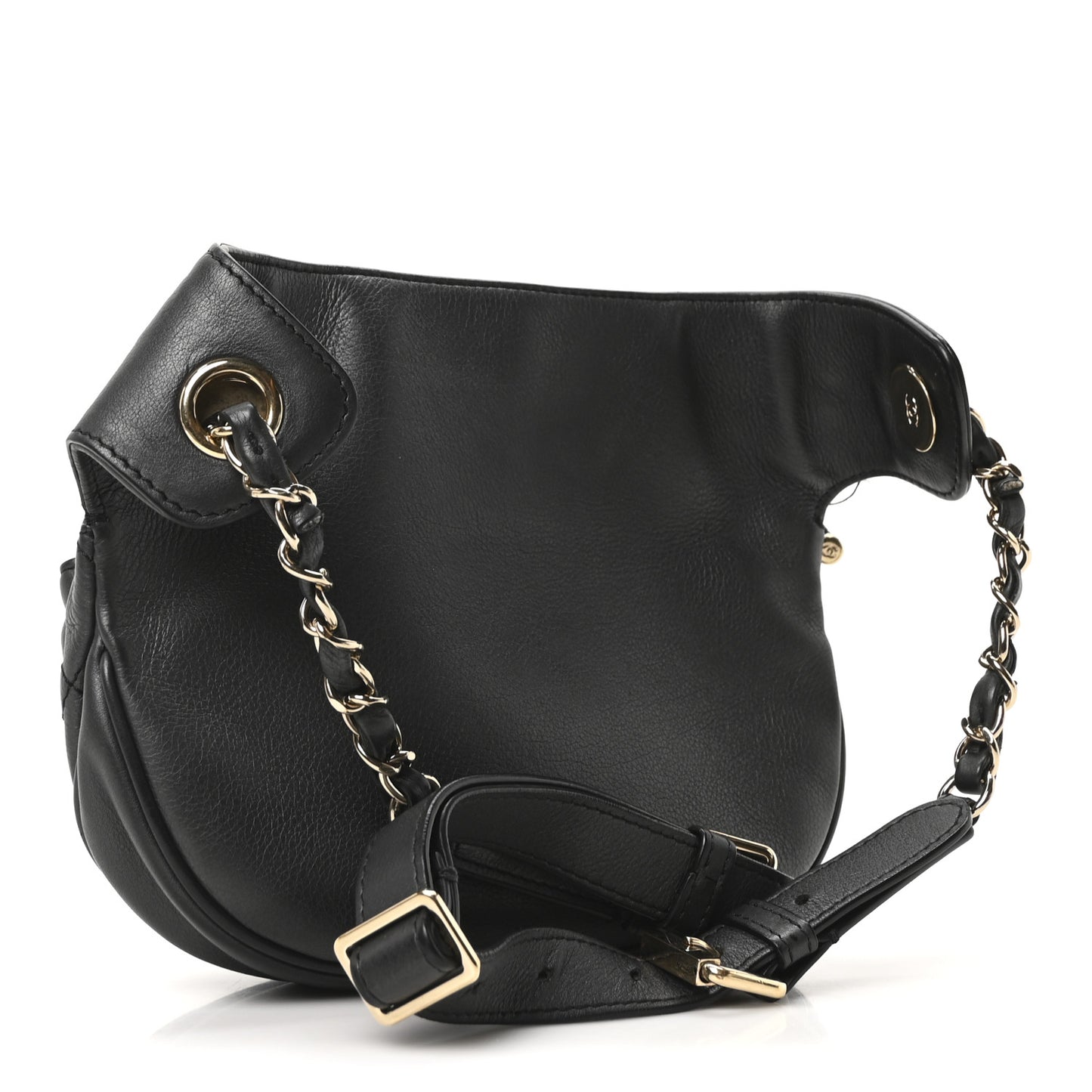 Metallic Calfskin Flap Chain Waist Bag Ruthenium