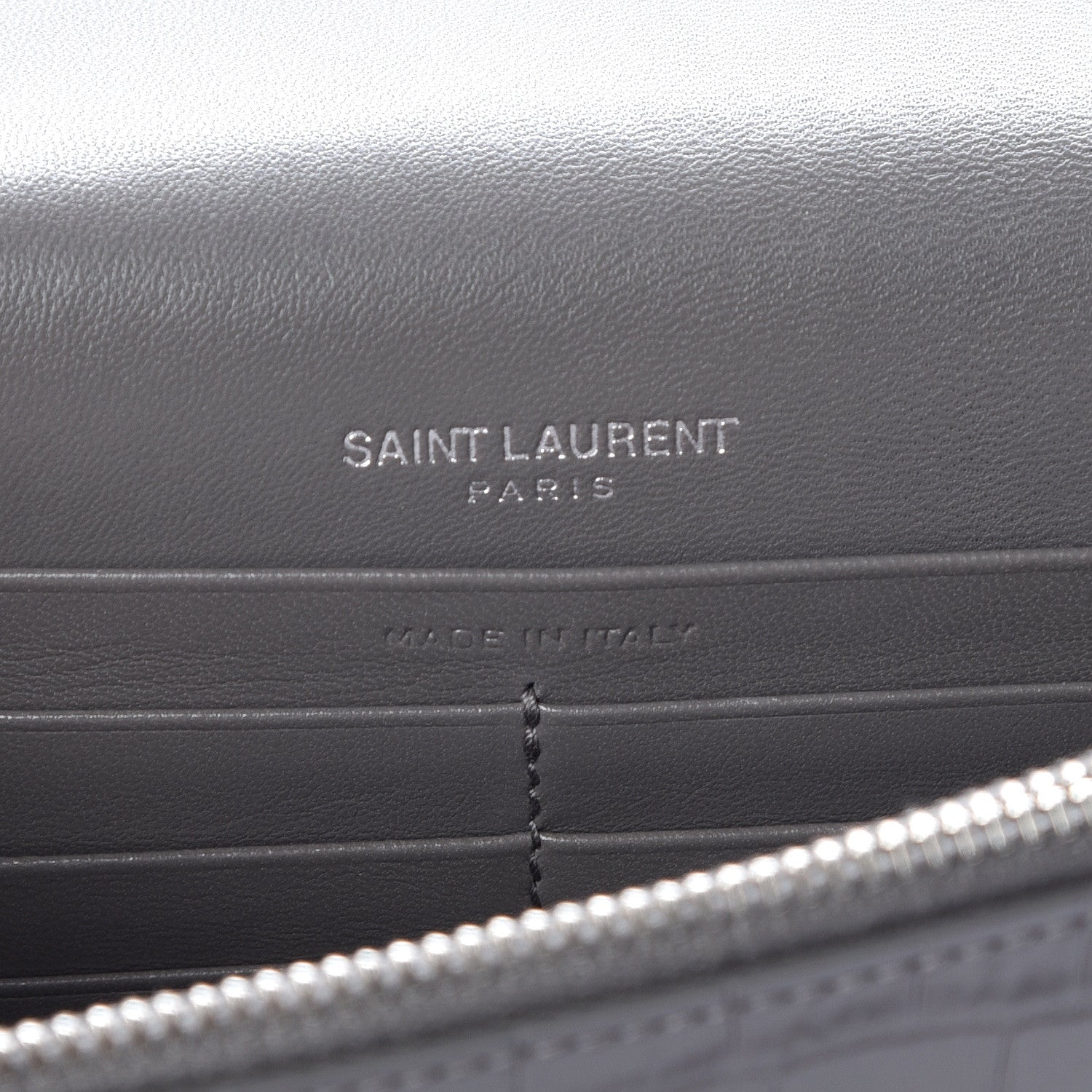 Saint Laurent Calfskin Crocodile Embossed Kate Monogram Tassel Chain Wallet Fog 6 of 9