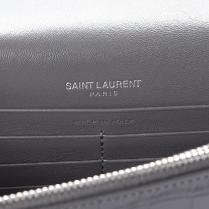 Saint Laurent Calfskin Crocodile Embossed Kate Monogram Tassel Chain Wallet Fog 6 of 9