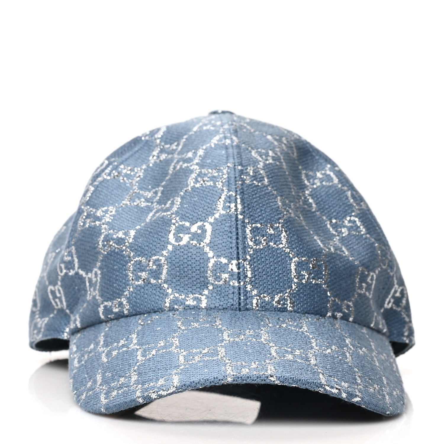Gucci Canvas Lame GG Monogram Rush Baseball Hat XL Blue Silver 3 of 9