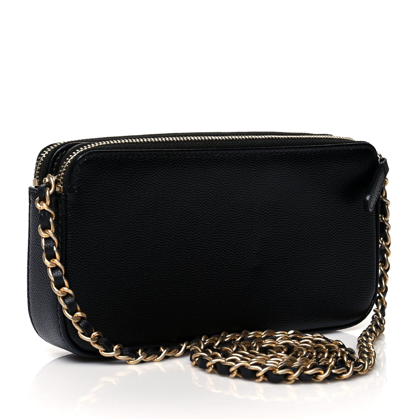 Caviar Studded Small Deauville Clutch With Chain Black