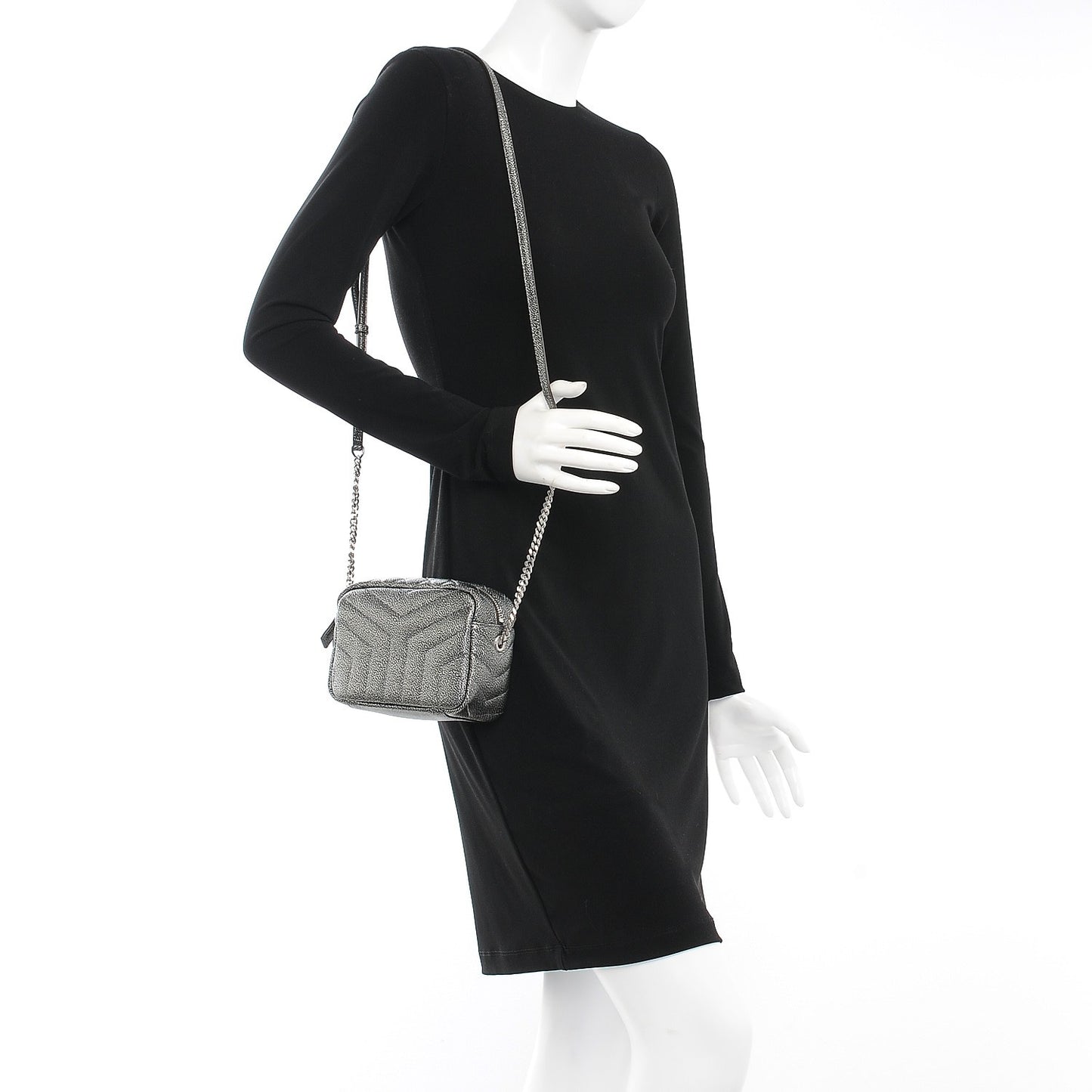 Metallic Grain De Poudre Y Quilted Monogram Mini Loulou Camera Bag Gun Metal