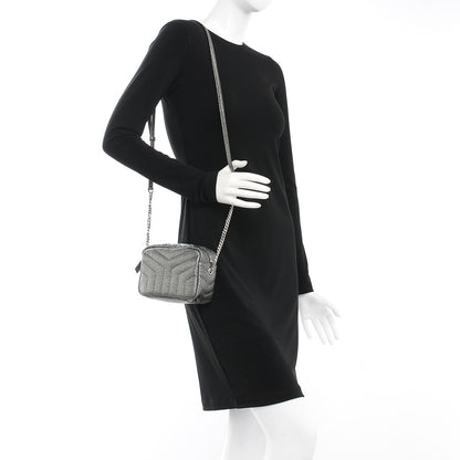 Saint Laurent Metallic Grain De Poudre Y Quilted Monogram Mini Loulou Camera Bag Gun Metal 3 of 7