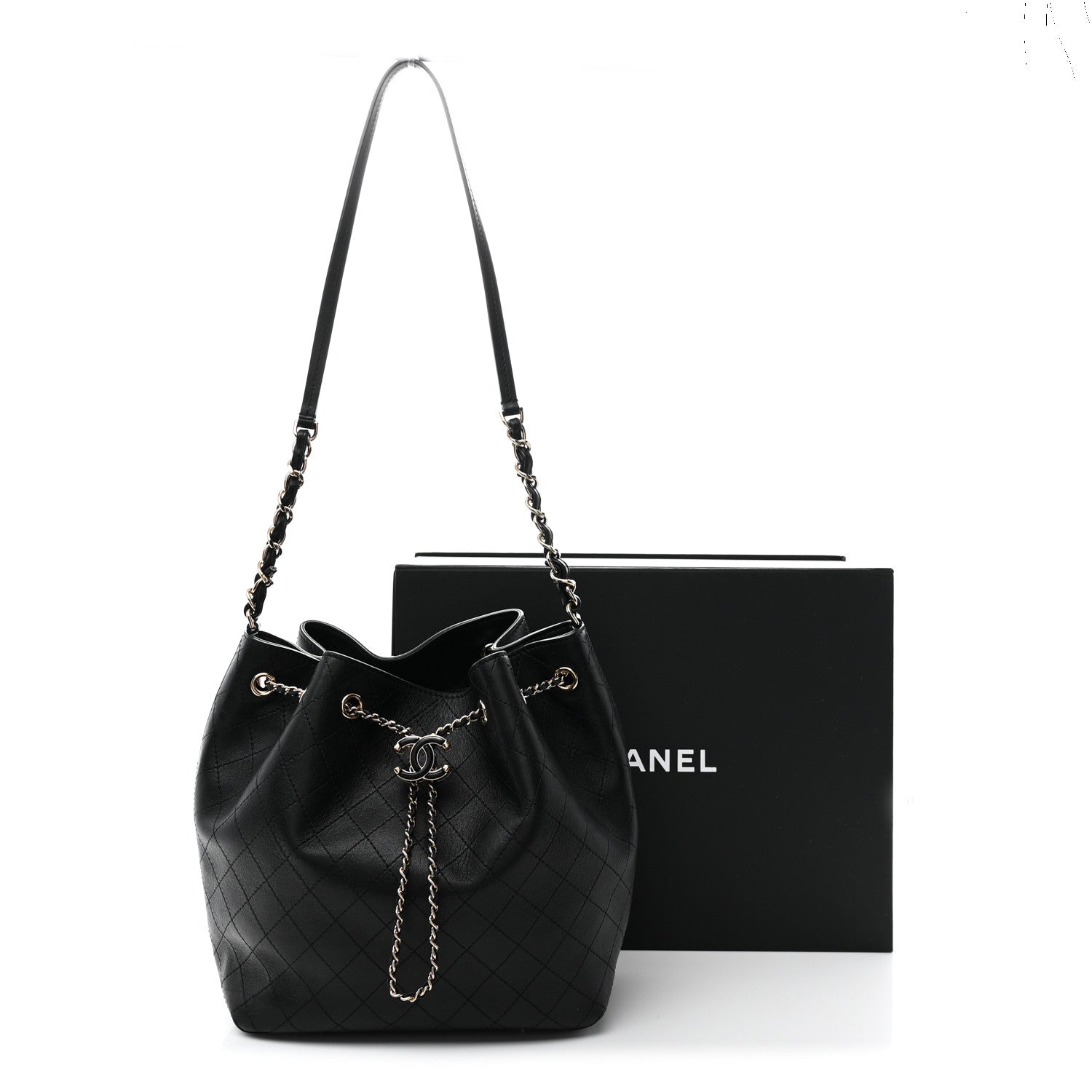 Chanel Calfskin Stitched Drawstring Bag Black 11 of 11