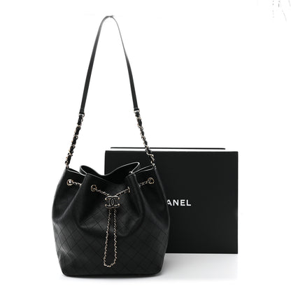 Chanel Calfskin Stitched Drawstring Bag Black 11 of 11