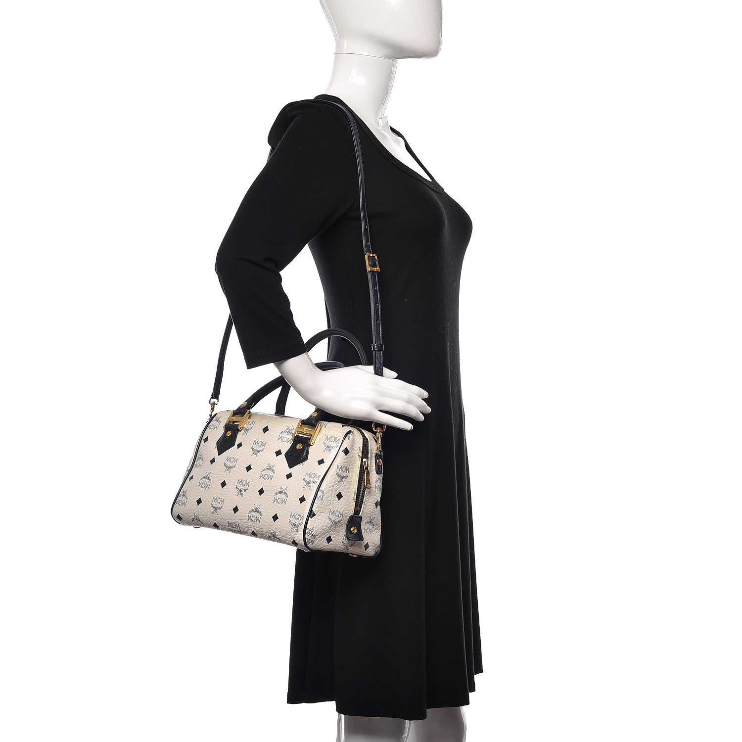 MCM Visetos Boston Satchel White 2 of 12