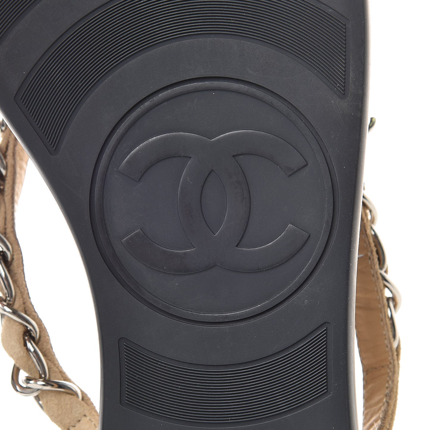 Suede Calfskin Quilted Chain Thong Sandals 38 Beige